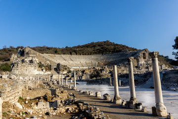 March 2016: ancient Roman ruins of the theater in Ephesus, Turkey