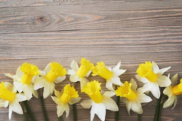 Cercles muraux Narcisse Daffodils flowers on wooden background 