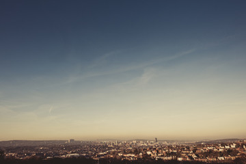 Panoramic view at sunset over the cityscape of Sheffield, England