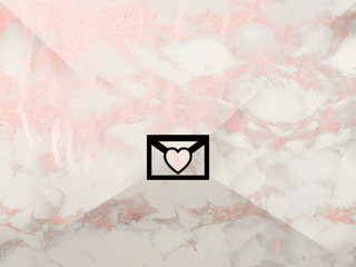 Love letter icon on rosegold marble background. Valentine's day greeting card.