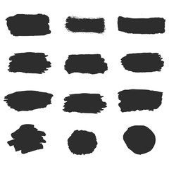 Black vector ink brush strokes of paint on white background. Set collection line or texture. Paintbrush set. Grunge design elements. Dirty texture banners. .