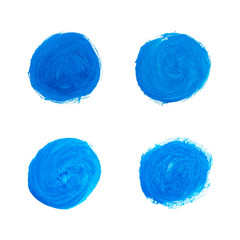 Set of abstract blue circle watercolor hand painted background isolated on white. Watercolor stains isolated on white background.