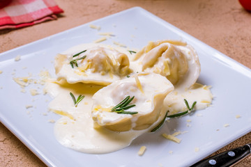 Italian ravioli with salmon