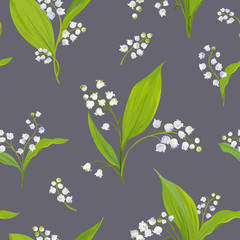 Floral Seamless Pattern with Watercolor Lily of the Valley. Spring Background with Blossom Flowers for Fabric, Wallpaper, Posters, Banners. Vector illustration