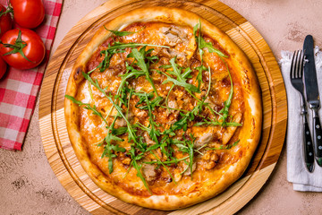Pizza with meat and barbecue sauce