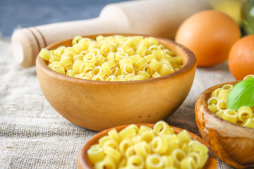 Ditalini macaroni. Pasta rings. Tubettini and thimbles. Anellini.