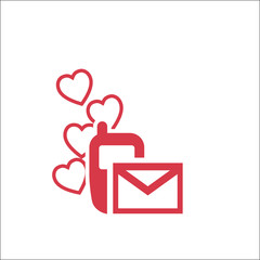 Love text message on phone icon. Lots of heart everywhere. Happy Valentine's Day!