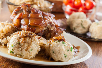 Pork knuckle with fried sauerkraut