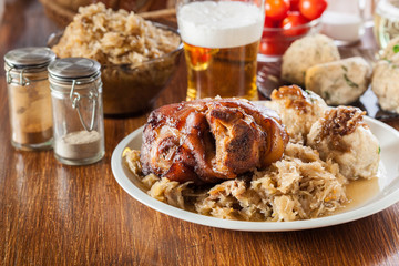 Pork knuckle with fried sauerkraut