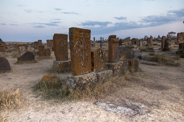 Noratus, Armenia, 18 September 2017: Historical cemetery of Noratus in Armenia, near the Lake Sevan