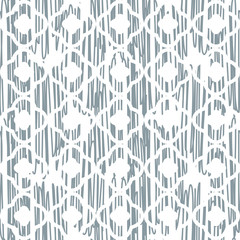 Scribbled texture oriental blue and white rough seamless pattern.