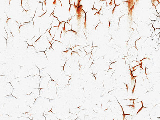 Texture of white painted, corroded metal. Metal wall background with streaks of rust. The rust...