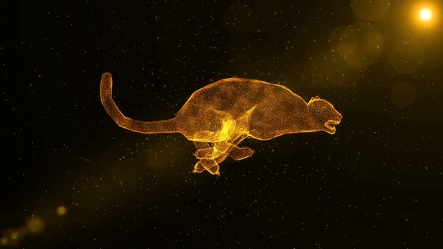 Jaguar, abstract wild animal running through particles, 3D animation