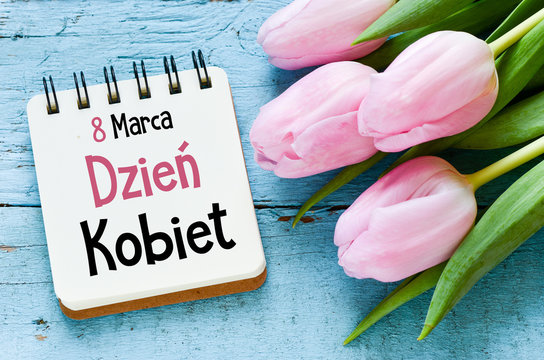 Women's day card with Polish words DZIEŃ KOBIET