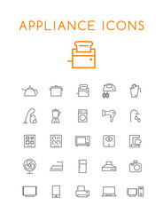 Set of Quality Isolated Universal Standard Minimal Simple Home Appliances Black Thin Line Icons on White Background