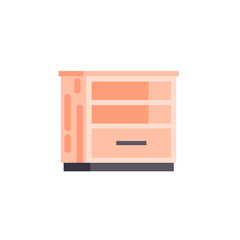 Vector isolated illustration icon furniture empty orange bedside table cabinet shelves flat style