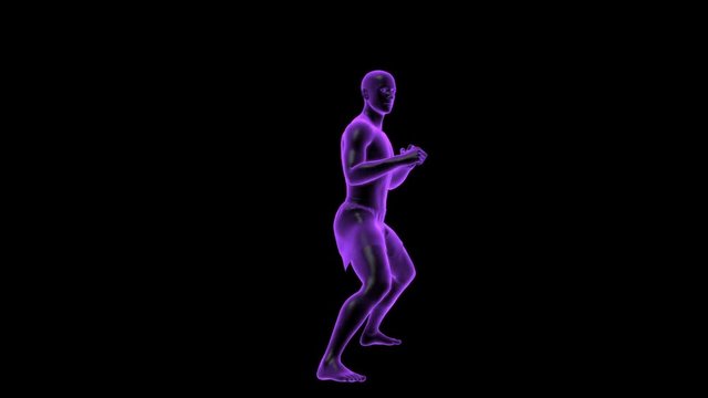 Martial arts master performing karate kata, human male figure practicing on black background, 3D animation