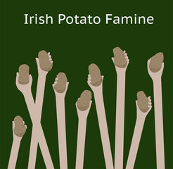 Fototapeta premium Irish potato famine Poverty Stricken Starving Hands with potatoes