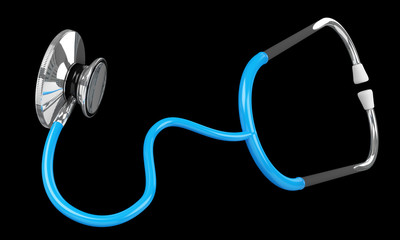 Floating digital blue stethoscope 3D rendering