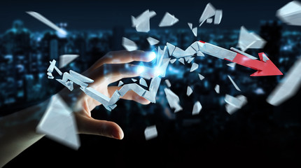 Businesswoman with broken crisis arrow 3D rendering