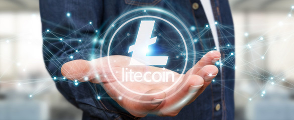 Businessman using litecoins cryptocurrency 3D rendering