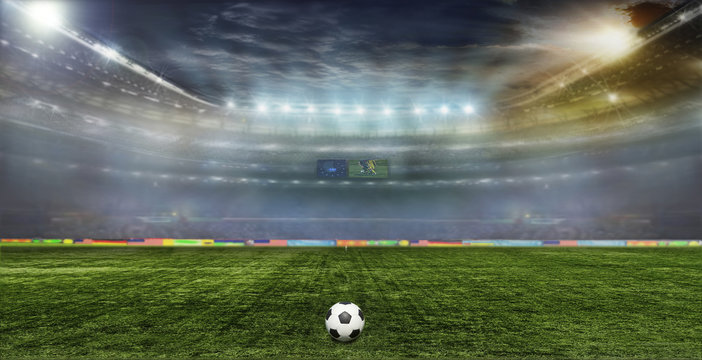 Soccer ball on the field of stadium