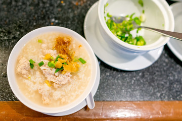 Boiled rice pork or mush the delicious Thai food breakfast
