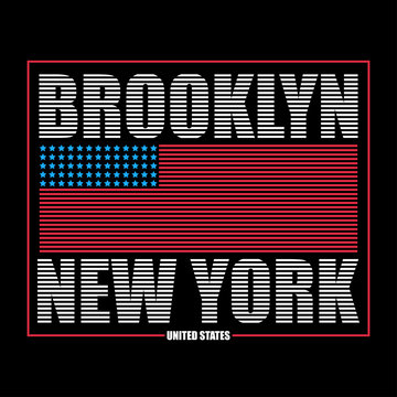 Brooklyn, New York typography graphics for t-shirt. Print athletic clothes with USA flag. Line design for sport original apparel. Vector illustration.