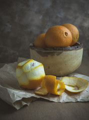 Oranges in Wood Bowl