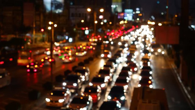 4K Time Lapse : Abstract blurred congestion traffic at Rama IV road in Bangkok, Thailand