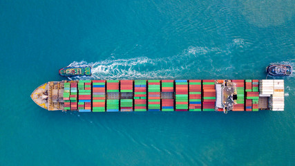 Aerial view , container ship or cargo ship in import export and business logistic © WS Films