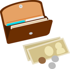 こげ茶色の長財布と現金