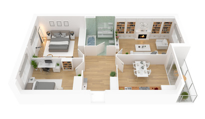 Floor plan top view. Apartment interior isolated on white background. 3D render © artjafara