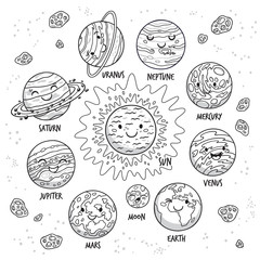 Solar system. Planets character set in cartoon style © penguin_house