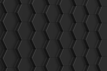 Black hexagon background. 3D illustration