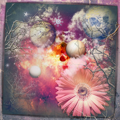 Cielo fantastico e stellato con fiore e pianeti © Rosario Rizzo