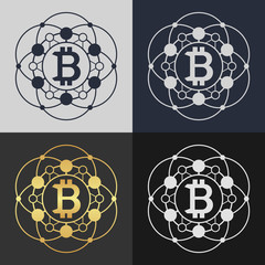 Set of bitcoin symbol templates. Cryptocurrency badge.