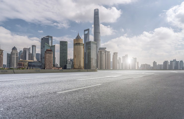 Urban road and architectural landscape skyline in the Bund, Shanghai