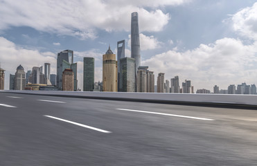 Fototapeta na wymiar Urban road and architectural landscape skyline in the Bund, Shanghai