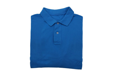 isolated folded blue polo shirt on white background