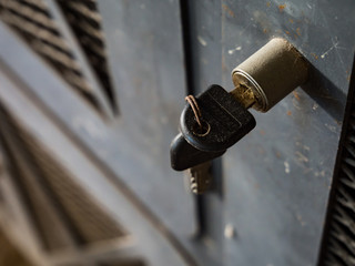 Steel grunge locker with key. Locker is designed in vintage style.