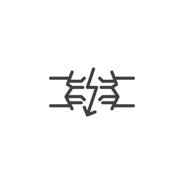 Broken electric wires line icon, outline vector sign, linear style pictogram isolated on white. Broken cable symbol, logo illustration. Editable stroke