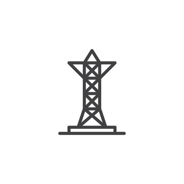 Transmission tower line icon, outline vector sign, linear style pictogram isolated on white. Voltage pole symbol, logo illustration. Editable stroke
