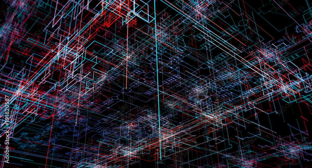 Poster Block chain network/Blockchain network concept , Distributed register technology , Block chain text and computer connection with blue background