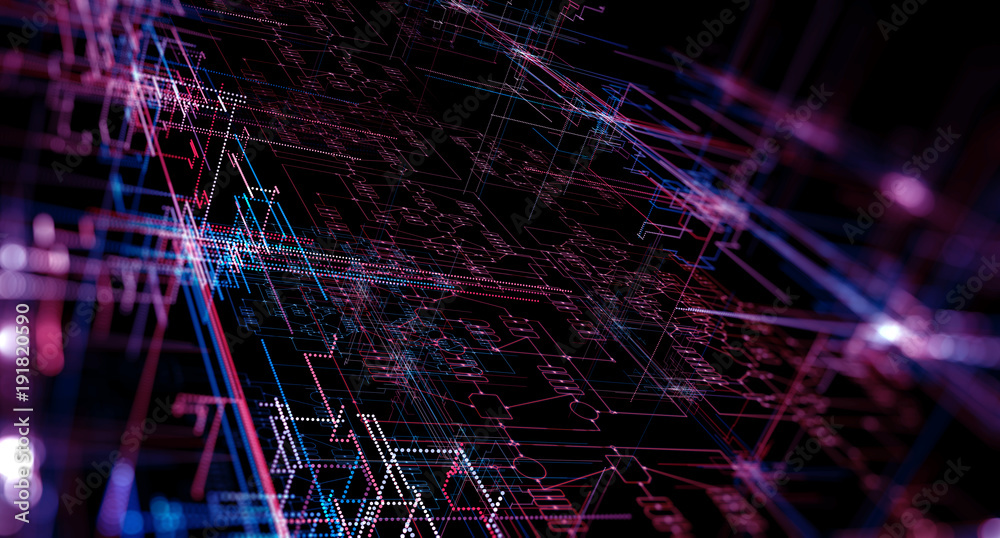 Fototapete Block chain network/Blockchain network concept , Distributed register technology , Block chain text and computer connection with blue background