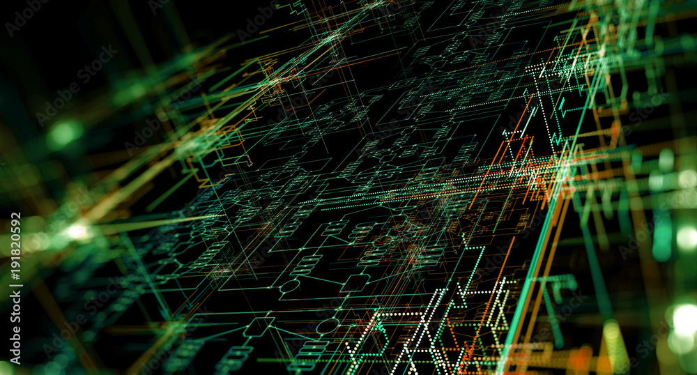 Poster Block chain network/Blockchain network concept , Distributed register technology , Block chain text and computer connection with blue background