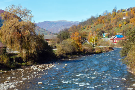 Autumn Carpathian mountain river (Ukraine).