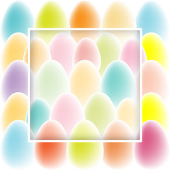 Easter card with colored eggs and square frame, Vector illustration with translucent frame