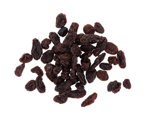 Dried raisins on white background