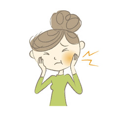 虫歯で頬が腫れて痛がる女性　デンタルイラスト
